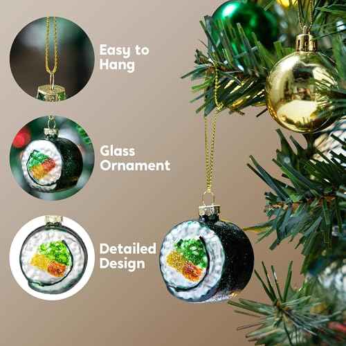 Joiedomi Christmas Sushi Glass Ornament, Xmas Glass Blown Food Ornament Presents for Christmas Tree Decoration, Food for Xmas Gift Holiday Party Favor Party