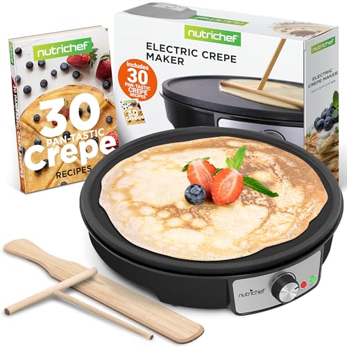 Nutrichef Electric Crepe Maker Pan & Griddle | 12 Inch Nonstick