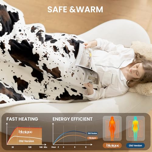 Blunique 50x60 Black Ombre White Heated Throw Blanket with 10 Heat Settings
