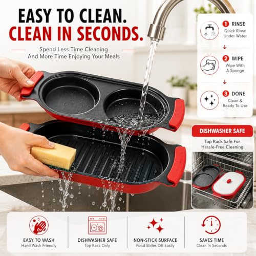 Red 2-in-1 Microwave Egg Cooker & Grill Pan Set, Nonstick, Medium