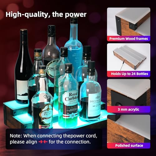 2-Pack 16‘’ LED Lighted Liquor Display, 3-Tier 32Inch Total Bar