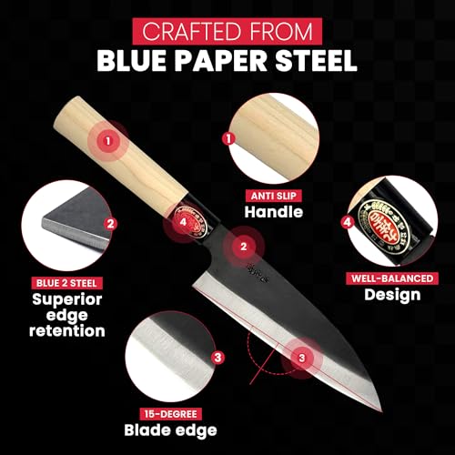 YOSHIDAHAMONO 6.3-Inch Aogami #2 Santoku Knife with Magnolia Handle - Japanese Chef Knife for Precision Cutting