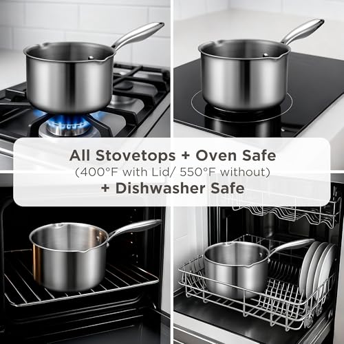 3.5 Qt Stainless Steel Saucepan with Steamer Basket & Glass Lid - Multi-Function Cooking Pot