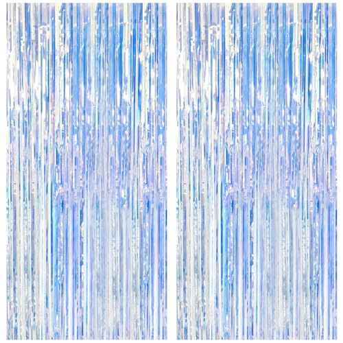 2 Pack Iridescent Party Backdrop Decorations Tinsel Curtain Birthday Decorations Foil Fringe Photo Booth Streamer Backdrop Iridescent Theme Christmas Bachelorette Graduation Party Decorations