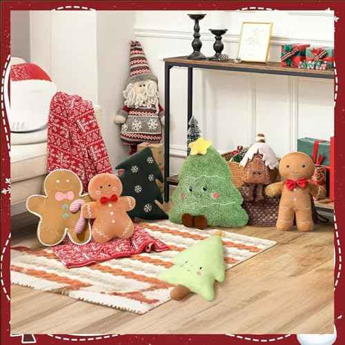 Gingerbread Plush Pillow Gingerbread Man Pillow Cute Plush Decor Cushion 13.8in Brown