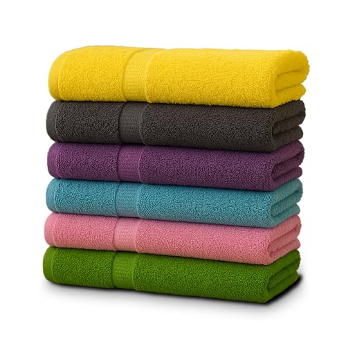 ZUPERIA 6-Pack Large Cotton Bath Towels 30x60 Inches - Multicolor, Soft & Absorbent