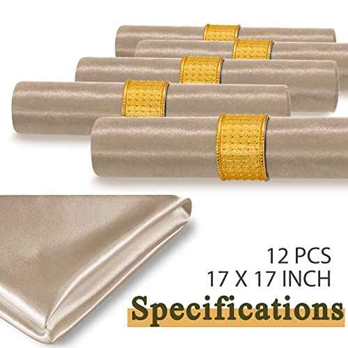12 Pack Satin Table Cloth Napkins, 17x17 Inch Taupe Silky Wedding Napkins Cloth Washable, Luxury Dining Table Cloth Napkins Set for Birthday Holiday Party Dinner Restaurant