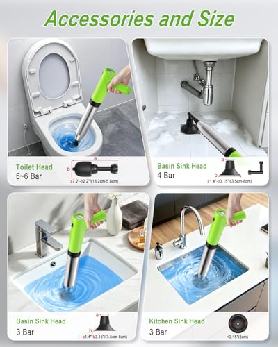 Electric Toilet Plunger - Green High Pressure Automatic Drain Unblocker