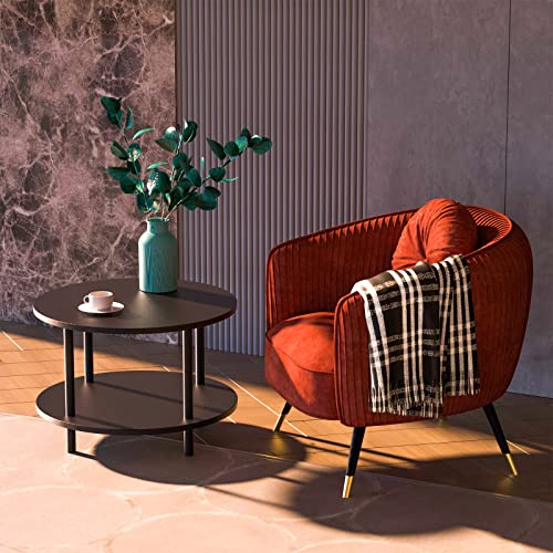23.5-Inch Black Round Coffee Table with Open Storage - Small Space 2-Tier Wooden Center Table - Vanrohe Variation