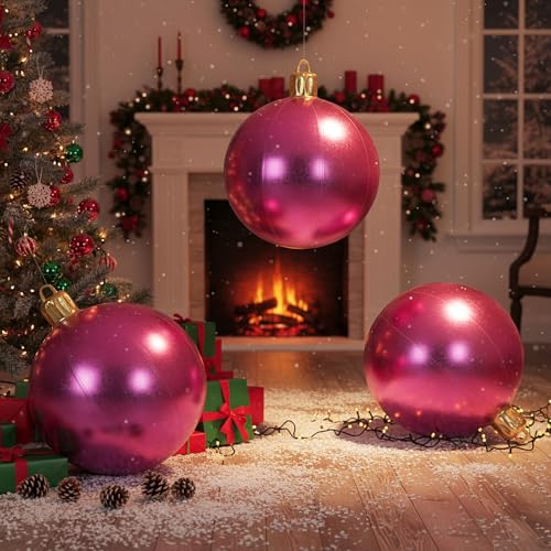 Jetec 17in Christmas Inflatable Ball Ornament - Pink, Glitter Cloth Cover