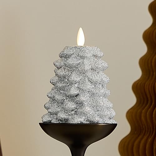 Luminara Silver Glitter Flameless LED Candle with Moving Flame 3.3" x 4.3"