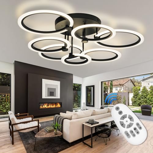 SEABLE Black 31.8-Inch Modern 7-Ring Dimmable LED Ceiling Light with Remote