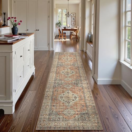 Lahome Oriental Runner Rug Non Slip 2x8 Feet - Terracotta Hallway Carpet