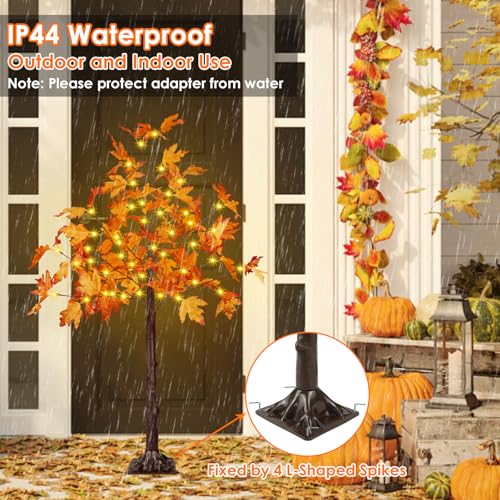 2 Pack 4FT Lighted Maple Trees with 100 LEDs for Indoor Outdoor Fall Decor