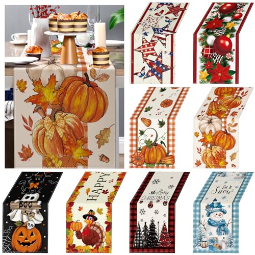 LemonRoad 8 Pcs Holiday Table Runners Set – 13x72in Farmhouse Fall/Christmas Decor (Variant: 8 pcs)