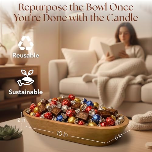 Pumpkin Spice Soy Candle in Rustic Wooden Dough Bowl - 3 Wick Fall Decor