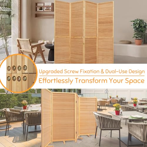 Brown Bamboo Room Divider 4 Panel Folding Privacy Screen 5.6FT - JVVMNJLK
