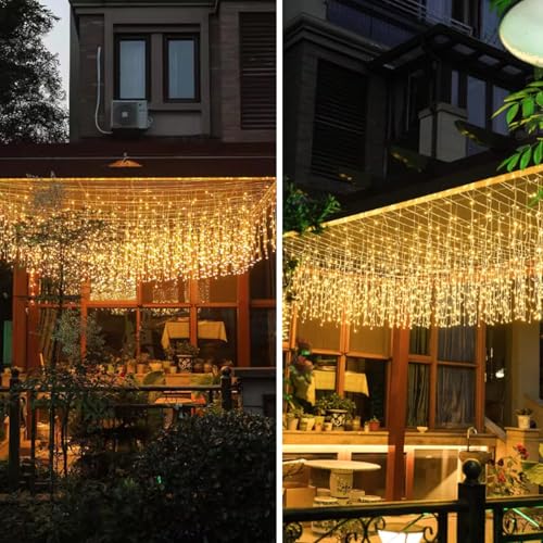 LED Icicle Christmas Lights, 16.4FT 168 LEDs 8 Modes Extendable Eaves
