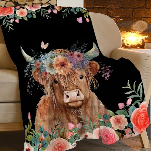 Highland Cow Blanket Cute Cow Plush Throw Blanket Super Soft Cozy Warm Fleece Highland Cattle Bedding Blanket Gifts for Kids Girls Boys Women 40"X50"
