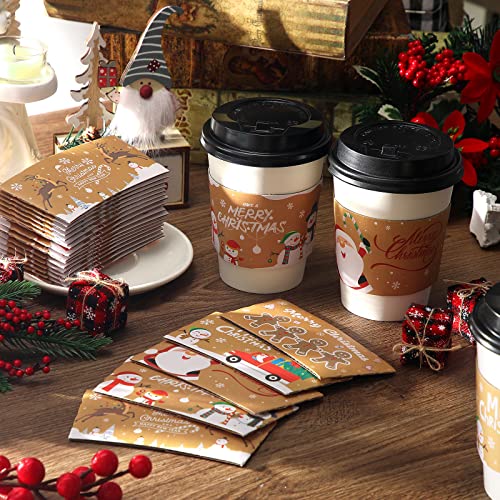 Remerry 125 Disposable Christmas Coffee Cup Sleeves Classic Holiday Design