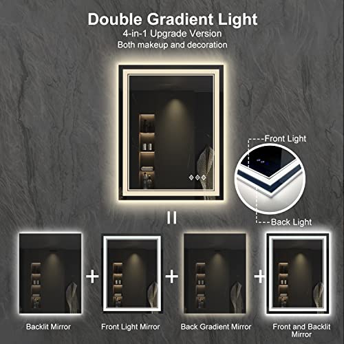 VanPokins 24x32 Inch Front & Backlit LED Bathroom Mirror with Anti-Fog, Dimmable Lights
