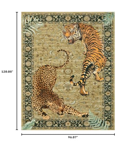 Joydeco 8x10 Large Washable Vintage Tiger Rug for Living Room & Bedroom - Camel
