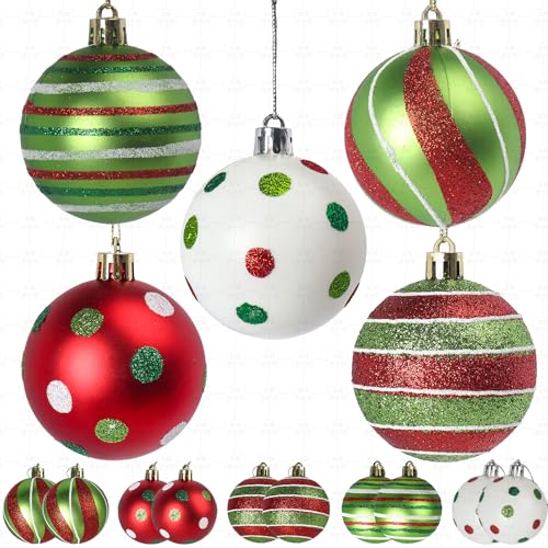 12-Pack 2.4 Inch Red & Green Christmas Ball Ornaments - Glitter Hanging Bulbs