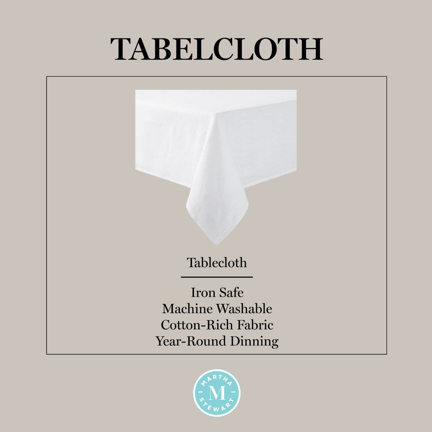 Martha Stewart Honeycomb Modern Farmhouse Polyester Cotton Rectangle Tablecloth, White, 60"x102"