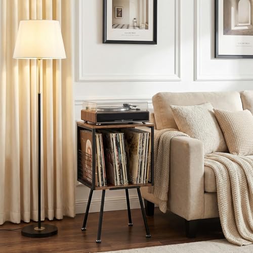 Faesun Rustic Vinyl Record Player Stand with Storage, 15.7''W x 12.6''D x 28.3''H, Display Slot, Holds 100+ LPs