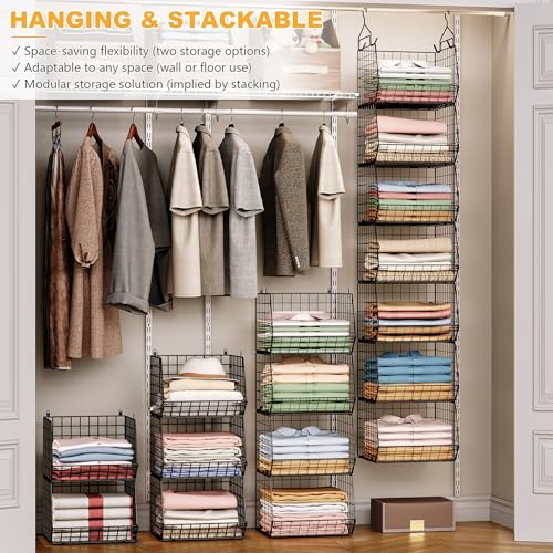 X-cosrack 7-Tier Foldable Black Hanging Closet Organizer & Storage Rack