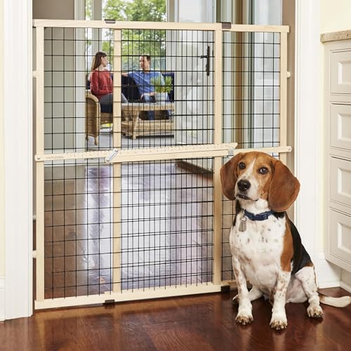 Expandable Wire Mesh Dog Gate - 29.5-48 Inch Wide, 37 Inch Tall, Pressure Mount, Hardwood Frame