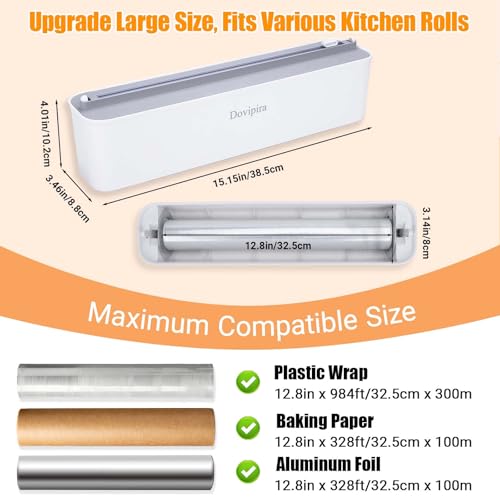 Dovipira 2 Pack Large Magnetic Plastic Wrap & Foil Dispensers Gray & White