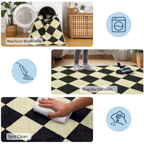 GarveeHome 8x10 Dark Coffee Checkered Washable Area Rug for Living Room