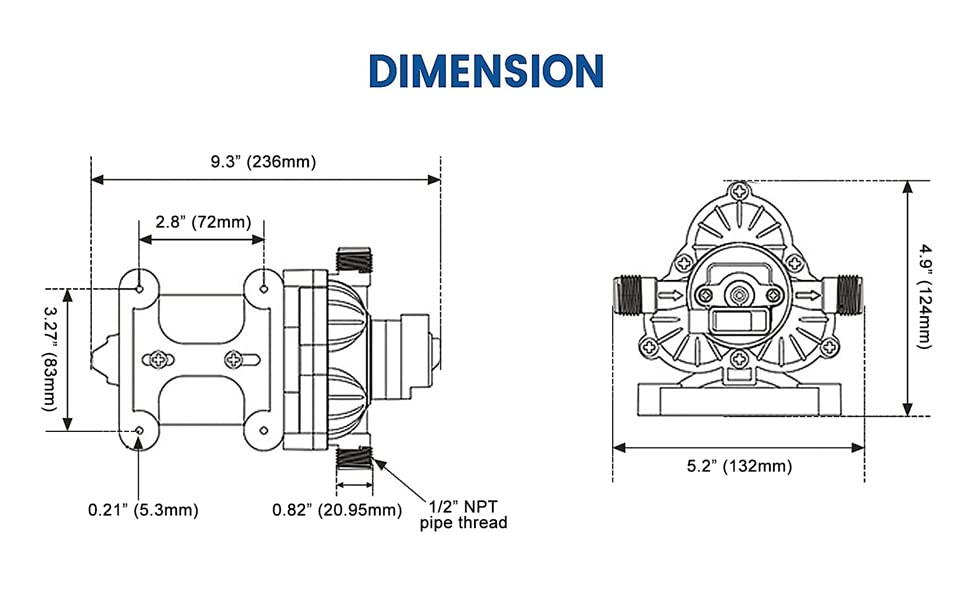 KENCIT T33 Automatic On-Demand Diaphragm Pump 115Vac, 4.0GPM, 45PSI, Industrial Water Pressure Pump for Kitchen, Bathroom, RV, Marine Yacht, Caravan, Garden