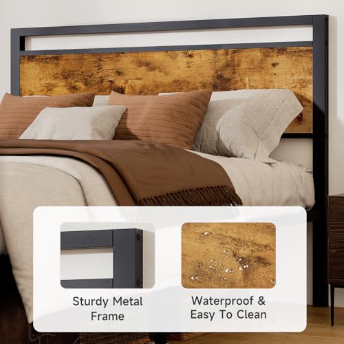 Z-hom Upgraded Full Size Bed Frame with Wooden Headboard & Footboard - Vintage Brown