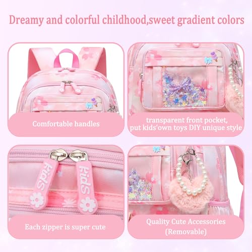 Girls Backpack School Bag 17 Inch Pink Kids Book Bag Multiple Pockets Splash-proof