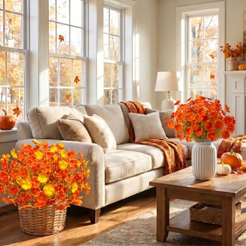 Artificial Fall Geranium Flowers Set - Outdoor Autumn Decor, 12 Pcs