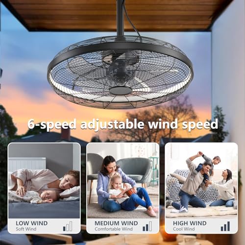 AHAWILL Black Outdoor Ceiling Fan with Lights, 6-Speed, Dimmable, Remote Control