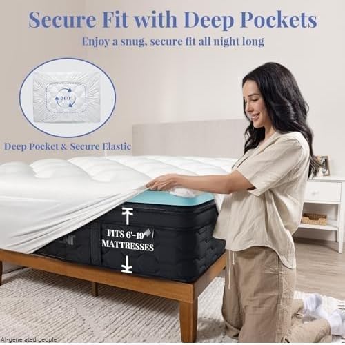 Plush 4-Inch Queen Size Cooling Mattress Topper - Gel Memory Foam & Pillow Top, Air Holes
