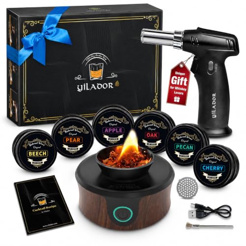 Black Electric Whiskey Smoker Kit with Torch - Infuse Rich Flavors, 6 Wood Chips, Gift for Whiskey Lovers