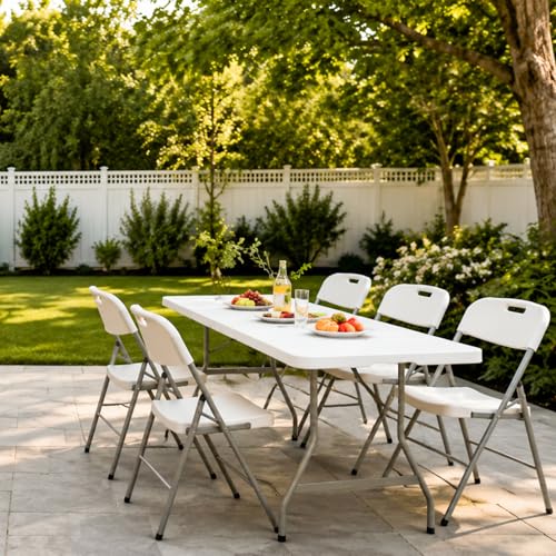 6ft Heavy Duty Plastic Folding Picnic Table - Portable & Sturdy