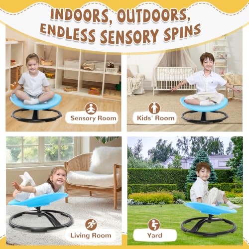 Zhenx Blue Round Sensory Spinning Chair for Autistic Kids Ages 3-18, Autism Toy Gift
