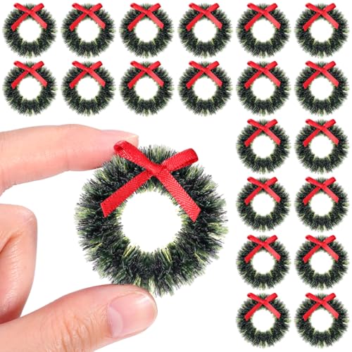 DOITOOL 60 Pieces Mini Christmas Wreaths with Bows Miniature