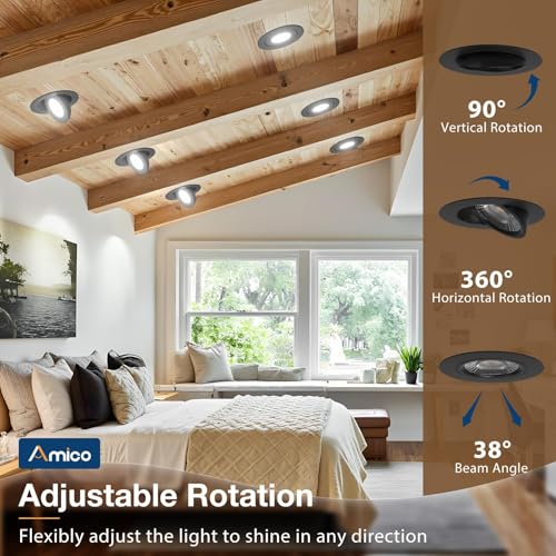 Amico 4 Inch Black Recessed LED Ceiling Light, 5 CCT Gimbal Adjustable Spotlight