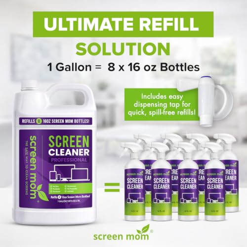 Screen Mom Screen Cleaner Spray 1-Gallon Refill with Dispenser - Streak-Free for TV, Laptop, Car & Monitor (128 Fl Oz)