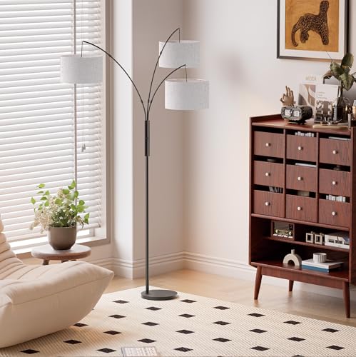 27W Dimmable Modern Tree Floor Lamp with Remote Touch Control - Beige (Black)