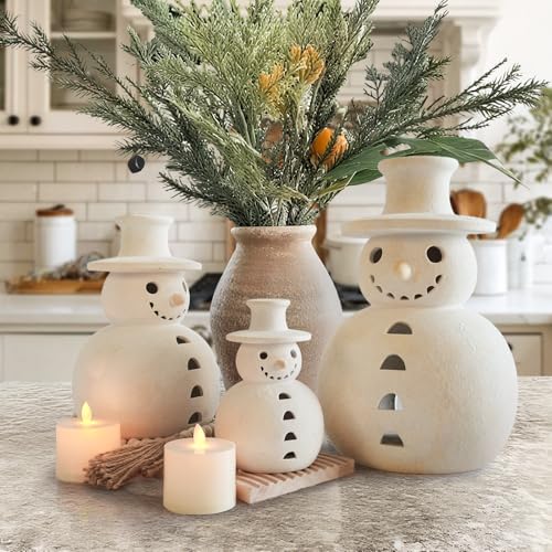 Christmas Decorations, 10.2" Handmade Terracotta Snowman Figurine