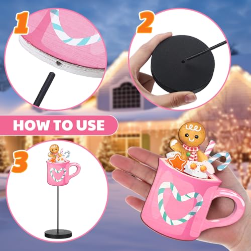 Pink Gingerbread Christmas Table Decor Set - Hot Cocoa, Candy Cane & Gingerbread Signs