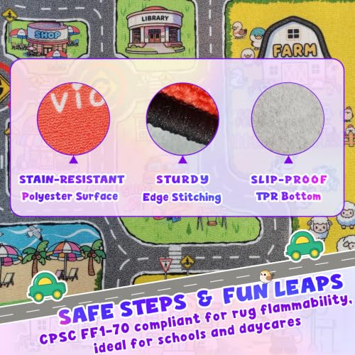 Town Road Kids Play Rug 8x10 ft - Educational City Map for Classroom & Playroom
