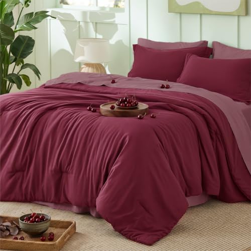 Queen Burgundy Comforter Set 7 Pieces with Contrasting Design - Variation 12
